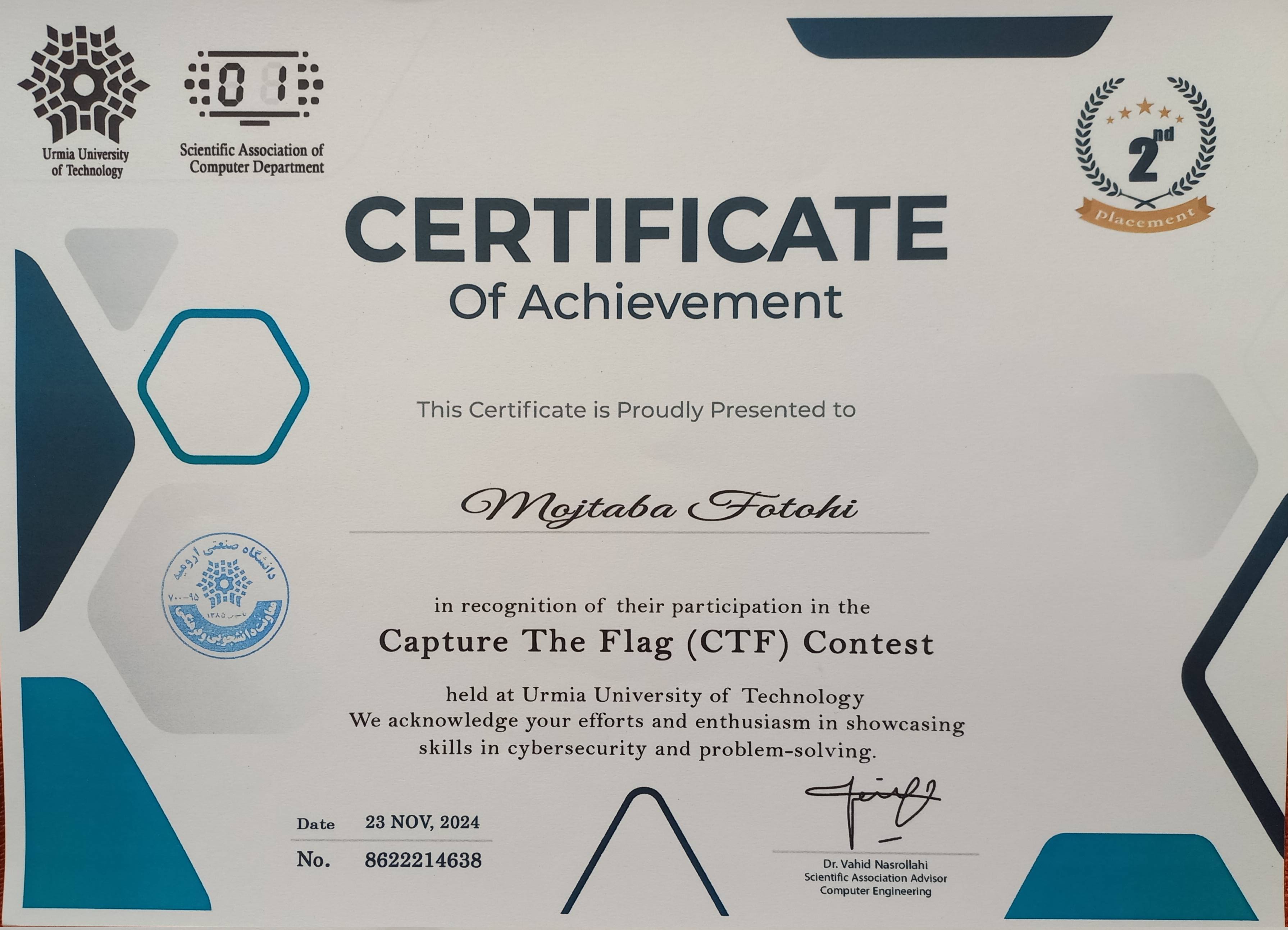 2nd Place – Cybersecurity CTF