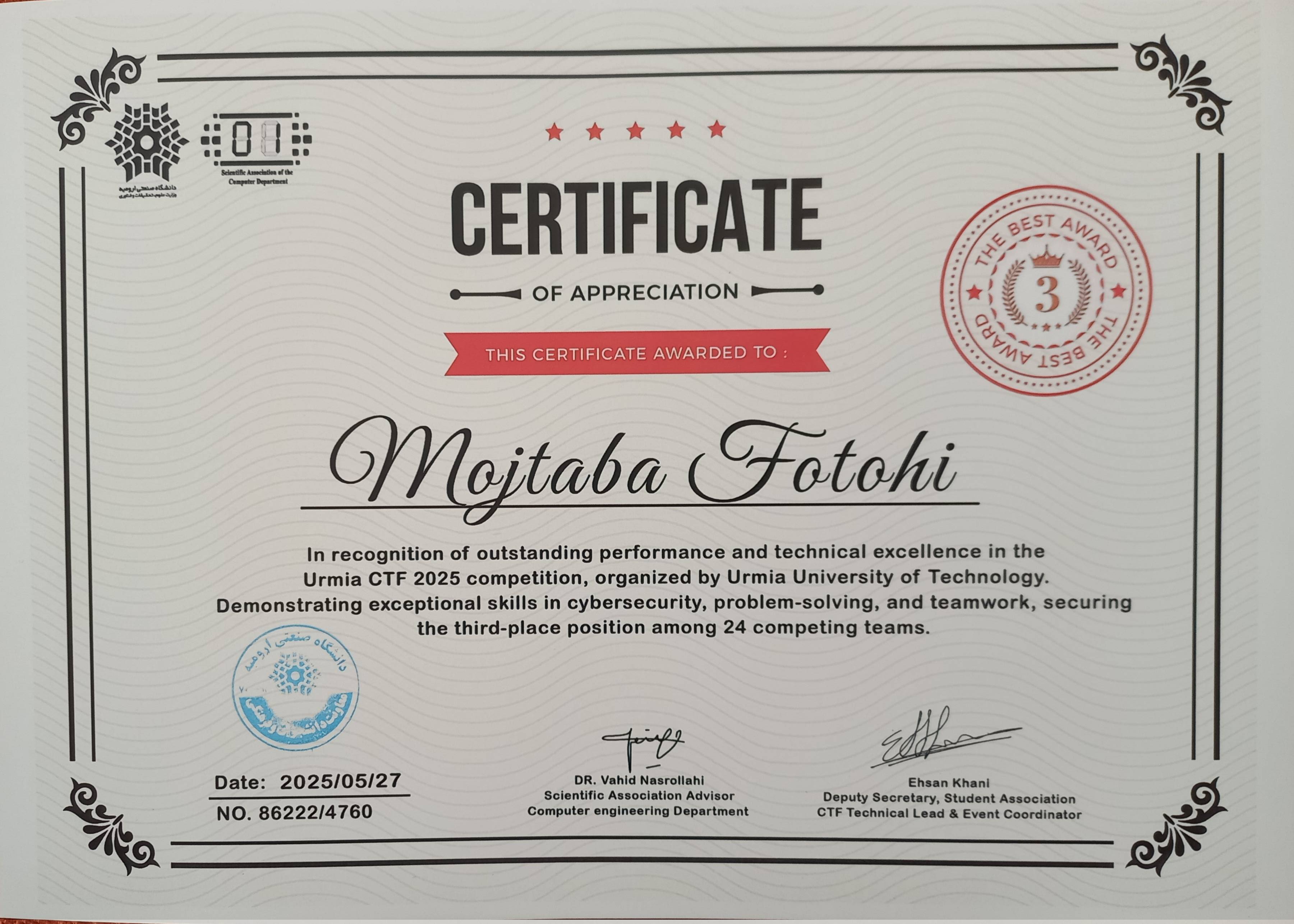 3nd Place – Cybersecurity CTF